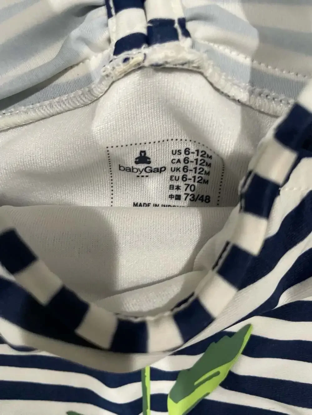 Size 6-12 months babyGap Baby Girls Navy and White Striped Ruffle Swimsuit
